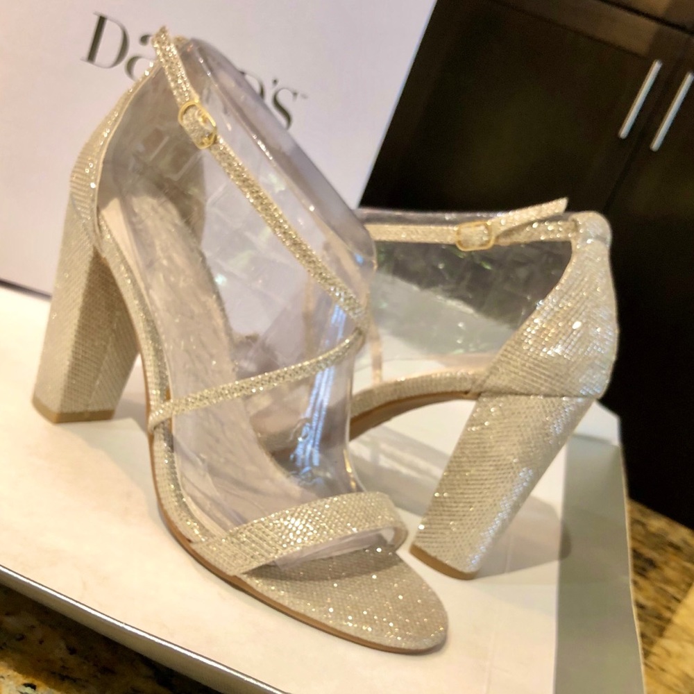 David’s Bridal Frenzy Sparkling Gold Block Heel